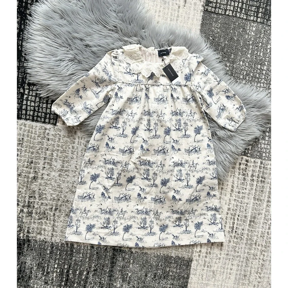 Hopscotch Girls Indigo Tree Print Linen Dress Size 8‎ ($69.99)
